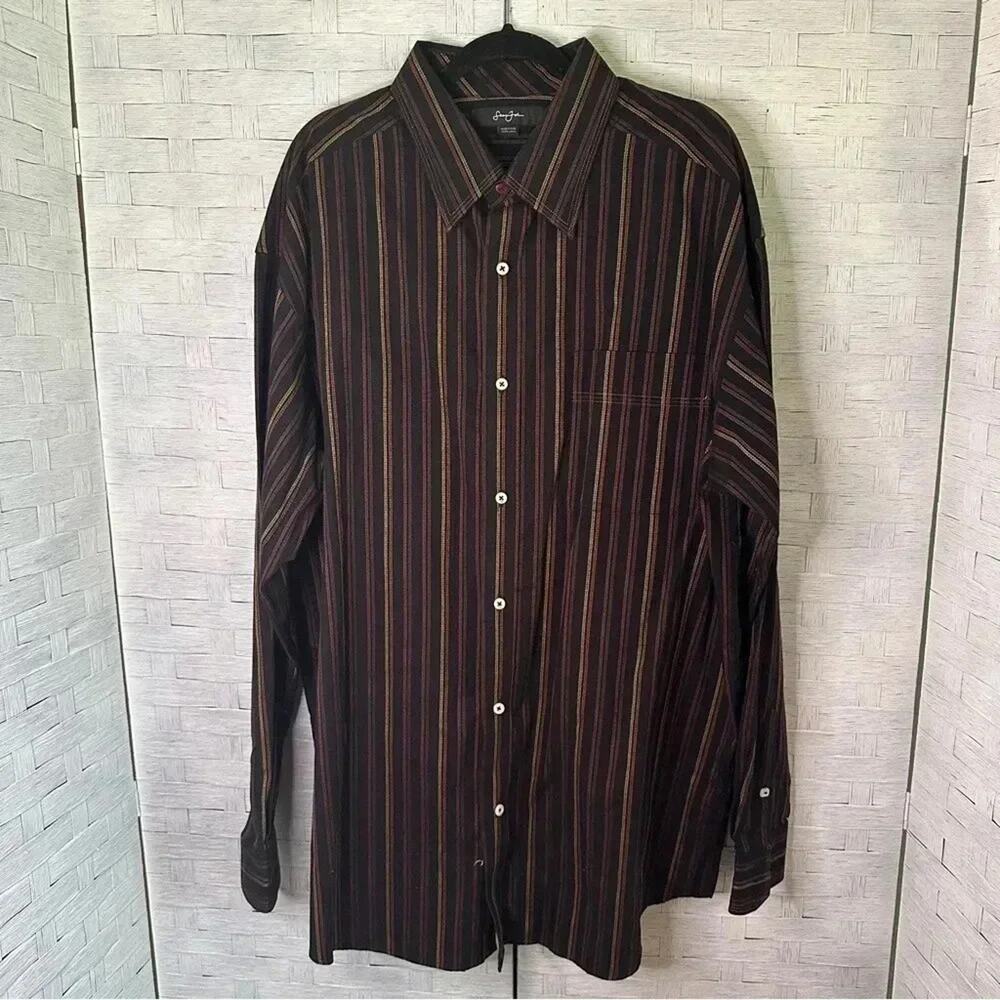 Sean, John men’s vintage brown Striped Button Down Shirt Big & Tall‎